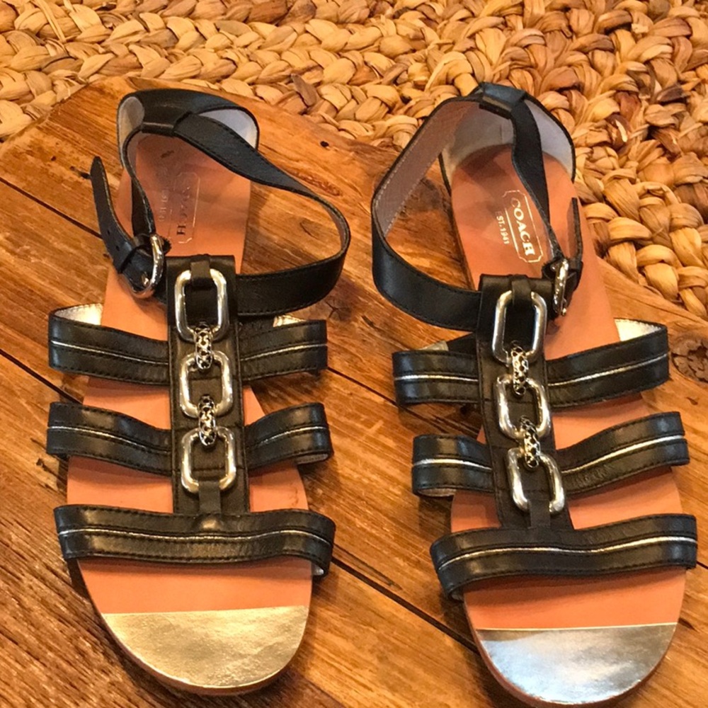 Authentic Coach Tesa Gladiator Style Leather Sandals w Silver Hardware Size 10